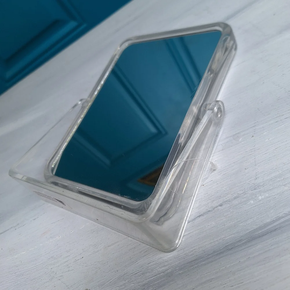 Lucite Mirror 10x Magnified Swivel Table Top Vanity Clear Acrylic Frame